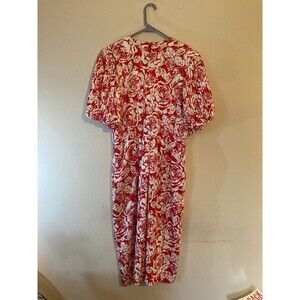 Vintage Henry Lee Red White Floral 3/4 Sleeve Dress - size 14
